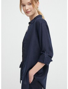Lanena košulja Lauren Ralph Lauren boja: tamno plava, regular, s klasičnim ovratnikom