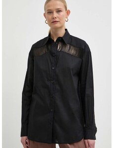 Pamučna košulja Pinko za žene, boja: crna, relaxed, s klasičnim ovratnikom, 103738 A1XN