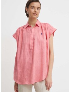 Lanena bluza Polo Ralph Lauren boja: ružičasta, bez uzorka, 211935131