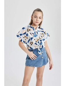 DEFACTO Girl Patterned Cotton Short Sleeve Crop Shirt