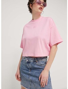 Pamučna majica HUGO za žene, boja: ružičasta, 50517790