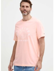 Pamučna majica Tommy Hilfiger za muškarce, boja: ružičasta, s tiskom, MW0MW34437