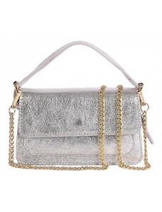 Luksuzna Talijanska torba od prave kože VERA ITALY "Miniti", boja srebrnast, 11x20cm