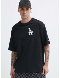 Pamučna majica New Era za muškarce, boja: crna, s tiskom, LOS ANGELES DODGERS