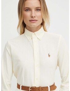Pamučna košulja Polo Ralph Lauren za žene, boja: žuta, slim, s klasičnim ovratnikom