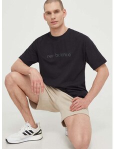 Pamučna majica New Balance MT41559BK za muškarce, boja: crna, s tiskom, MT41559BK