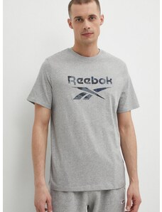 Pamučna majica Reebok za muškarce, boja: siva, s tiskom, 100076379