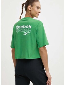 Pamučna majica Reebok za žene, boja: zelena, 100075957