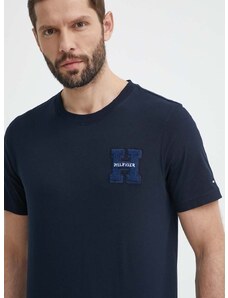 Pamučna majica Tommy Hilfiger za muškarce, boja: tamno plava, s aplikacijom, MW0MW34436