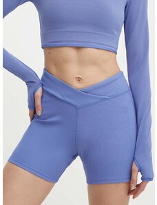 Kratke hlače za jogu Reebok Lux Studio Rib boja: ljubičasta, bez uzorka, visoki struk, 100076339