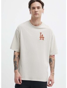 Pamučna majica New Era za muškarce, boja: bež, s aplikacijom, LOS ANGELES DODGERS