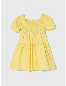 Dječja pamučna haljina zippy boja: žuta, midi, širi se prema dolje