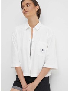 Pamučna košulja Calvin Klein Jeans za žene, boja: bijela, relaxed, s klasičnim ovratnikom, J20J223360