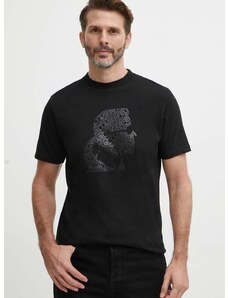 Pamučna majica Karl Lagerfeld za muškarce, boja: crna, s tiskom, 542224.755082