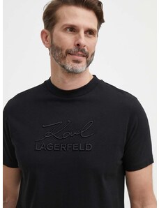 Pamučna majica Karl Lagerfeld za muškarce, boja: crna, s aplikacijom, 542225.755030