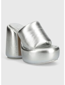 Kožne natikače Naked Wolfe Wow Silver za žene, boja: srebrna, s debelom potpeticom