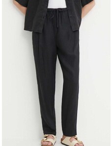 Lanene hlače Tommy Hilfiger boja: crna, ravni kroj, visoki struk, WW0WW41347