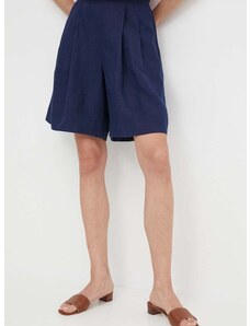 Lanene kratke hlače Polo Ralph Lauren boja: tamno plava, bez uzorka, visoki struk, 211943763