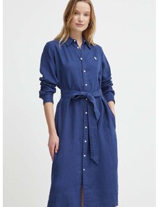Lanena haljina Polo Ralph Lauren boja: tamno plava, mini, ravna, 211943992