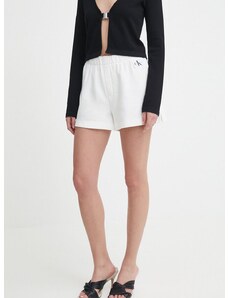Pamučne kratke hlače Calvin Klein Jeans boja: bijela, bez uzorka, visoki struk, J20J223276