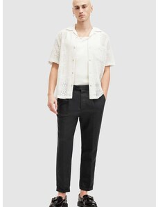 Lanene hlače AllSaints CROSS TALLIS TROUSER boja: crna, chinos kroj, M006TA