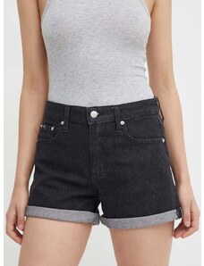 Traper kratke hlače Calvin Klein Jeans za žene, boja: crna, bez uzorka, visoki struk, J20J222808