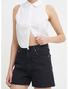 Traper kratke hlače Calvin Klein Jeans za žene, boja: crna, bez uzorka, visoki struk, J20J222812