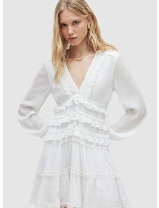 Haljina AllSaints ZORA DRESS boja: bijela, mini, širi se prema dolje, WD462Y