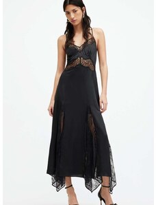 Pamučna haljina AllSaints JASMINE DRESS boja: crna, maxi, širi se prema dolje, W063DA