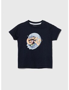 Pamučna majica kratkih rukava za bebe Guess boja: tamno plava, s tiskom