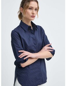 Pamučna košulja Marella za žene, boja: tamno plava, regular, s klasičnim ovratnikom, 2413111045200