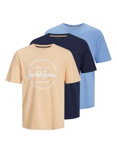 JACK & JONES Majica 'Forest' mornarsko plava / svijetloplava / pastelno narančasta / bijela