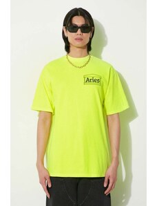 Pamučna majica Aries Fluoro Temple SS Tee za muškarce, boja: žuta, s tiskom, SUAR60000X