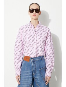 Pamučna košulja Kenzo Printed Slim Fit Shirt za žene, boja: ružičasta, regular, s klasičnim ovratnikom, FE52CH0879D2.30