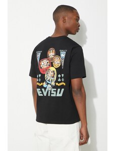 Pamučna majica Evisu Four Suits Daruma Printed za muškarce, boja: crna, s tiskom, 2ESHTM4TS1098