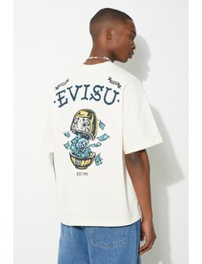 Pamučna majica Evisu Diamond/Daruma Printed za muškarce, boja: bež, s tiskom, 2ESHTM4TS1074