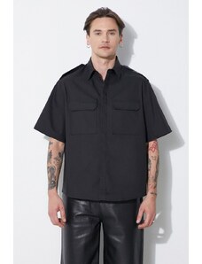 Košulja Neil Barrett Loose Military Police Detail Short Sleeve Shirt za muškarce, boja: crna, regular, s klasičnim ovratnikom, MY60216A-Y037-001N
