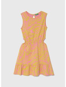Dječja pamučna haljina United Colors of Benetton boja: ružičasta, mini, širi se prema dolje