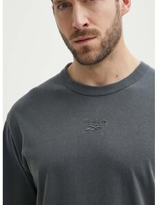 Pamučna majica Reebok za muškarce, boja: siva, bez uzorka, 100200155