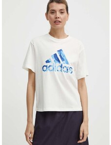 Pamučna majica adidas za žene, boja: bež, IS4258
