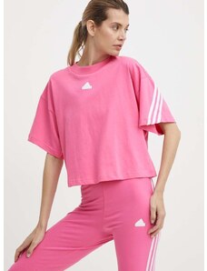 Pamučna majica adidas za žene, boja: ružičasta, IS3620