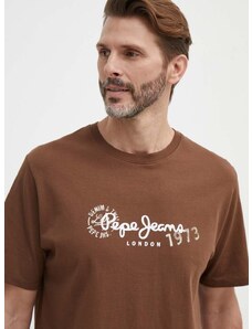 Majica kratkih rukava Pepe Jeans CAMILLE za muškarce, boja: smeđa, s tiskom, PM509373