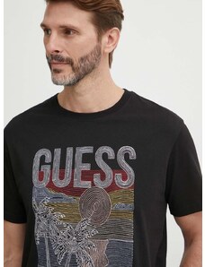 Pamučna majica Guess za muškarce, boja: crna, s aplikacijom, M4GI15 I3Z14