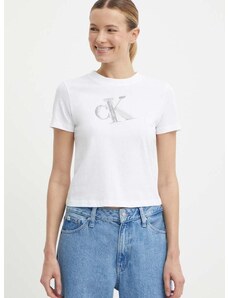 Pamučna majica Calvin Klein Jeans za žene, boja: bijela, J20J223165