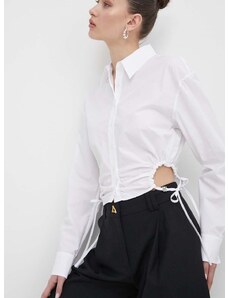 Pamučna košulja HUGO za žene, boja: bijela, slim, s klasičnim ovratnikom, 50512837