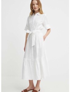 Lanena haljina Polo Ralph Lauren boja: bijela, midi, širi se prema dolje, 211935828