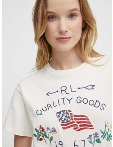 Pamučna majica Polo Ralph Lauren za žene, boja: bež, 211935595