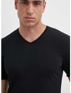 Pamučna majica Sisley za muškarce, boja: crna, bez uzorka