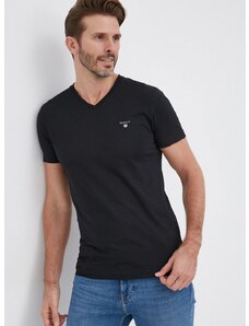 Pamučna majica Gant boja: crna, jednobojni model