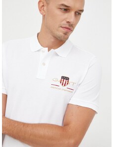 Pamučna polo majica Gant boja: bijela, s aplikacijom